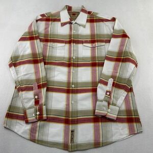 Larry Mahan Cowboy Collection Mens Large Plaid Button Down Western Shirt Red Tan